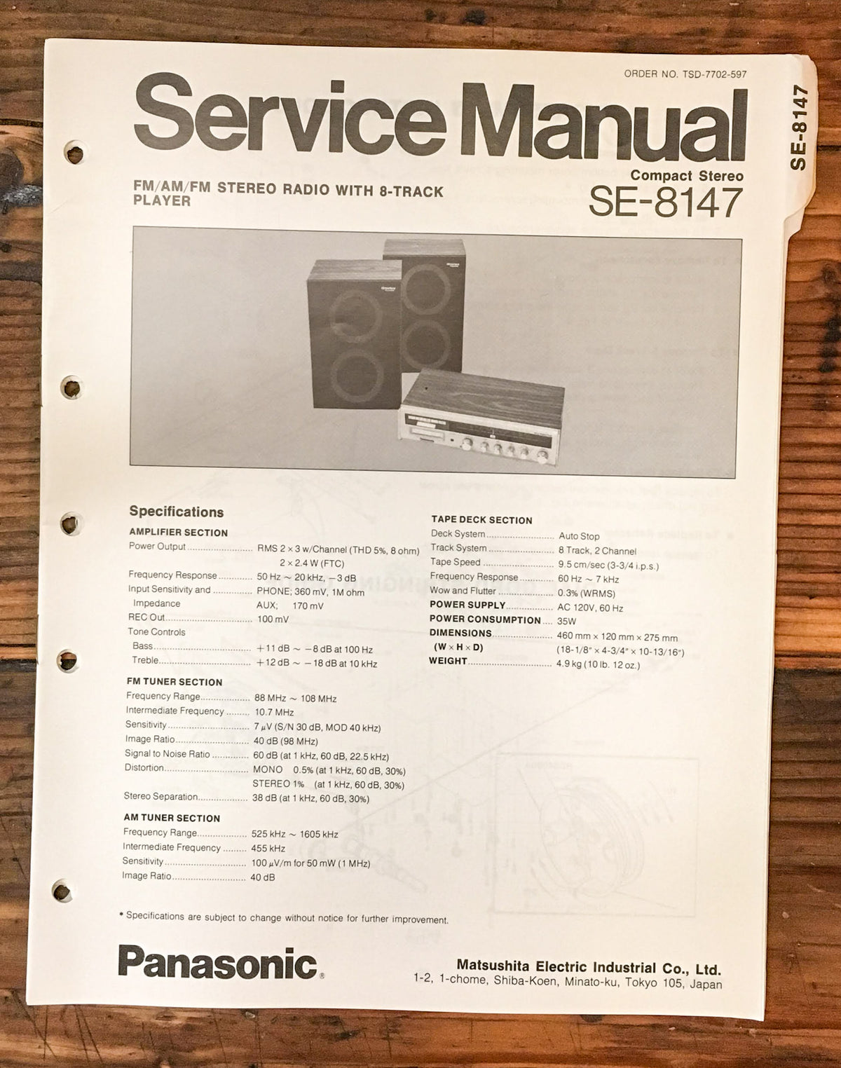 Panasonic SE-8147 Stereo  Service Manual *Original*