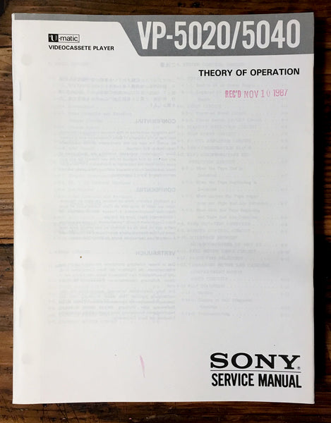 Sony VP-5020 VP-5040 VCR Theory of Operation Manual *Original*
