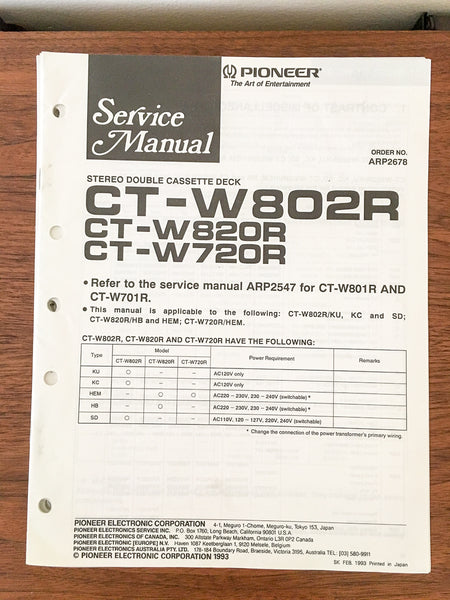 Pioneer CT-W802R CT-W820R CT-W720R Cassette Service Manual *Original*