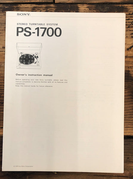 Sony PS-1700 Record Player / Turntable  Owner / User Manual *Original*