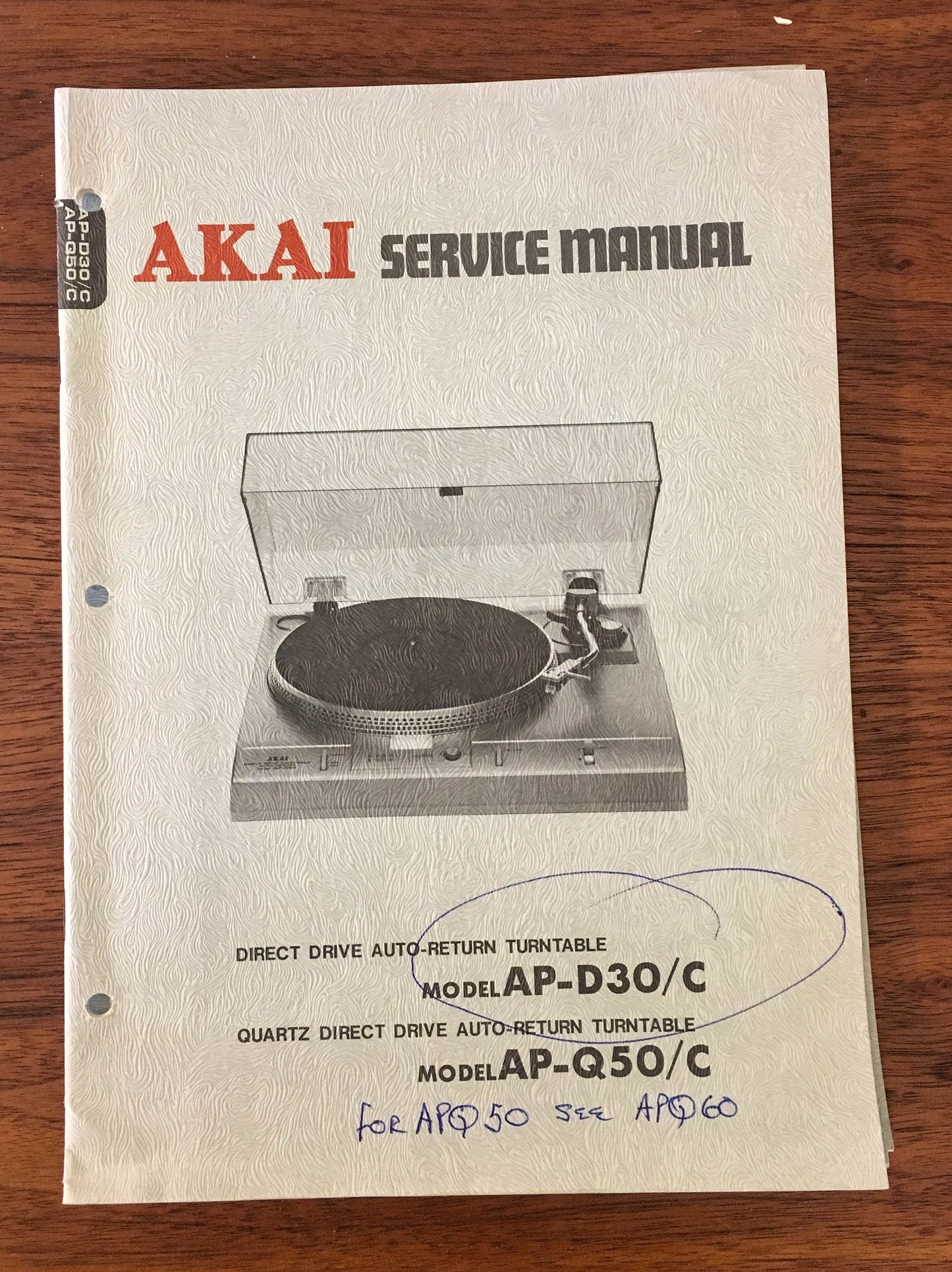 Akai AP-D30 AP-Q50C Record Player Turntable Service Manual *Original*