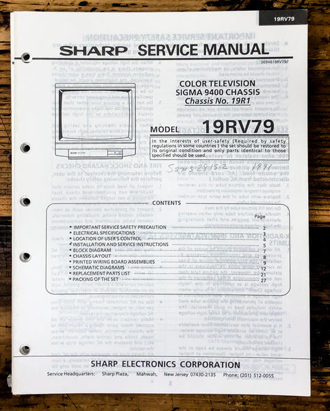 Sharp 19RV79 TV / Television Service Manual *Original*