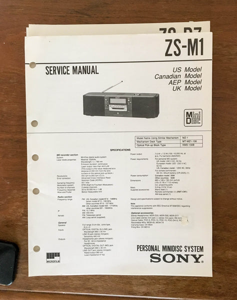 Sony ZS-M1 MiniDisc System   Service Manual *Original*