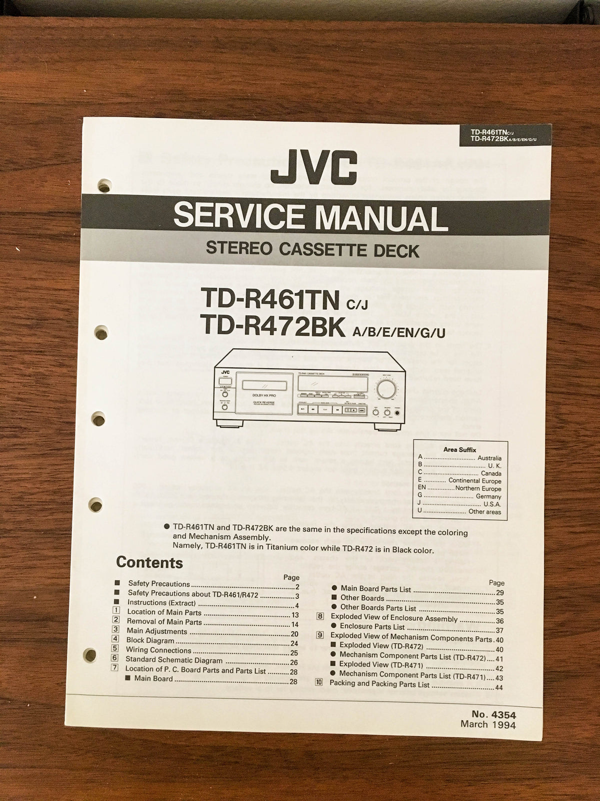 JVC TD-R461TN R472BK Cassette Service Manual *Original*