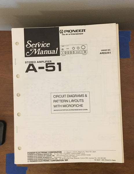 Pioneer A-51 Amplifier Service Manual *Original*
