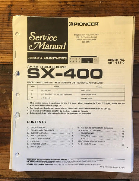 Pioneer SX-400 Receiver Service Manual *Original*