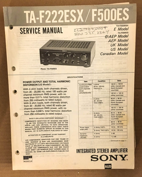 Sony TA-F222ESX / TA-F500ES Stereo Amplifier Service Manual *Original* #1