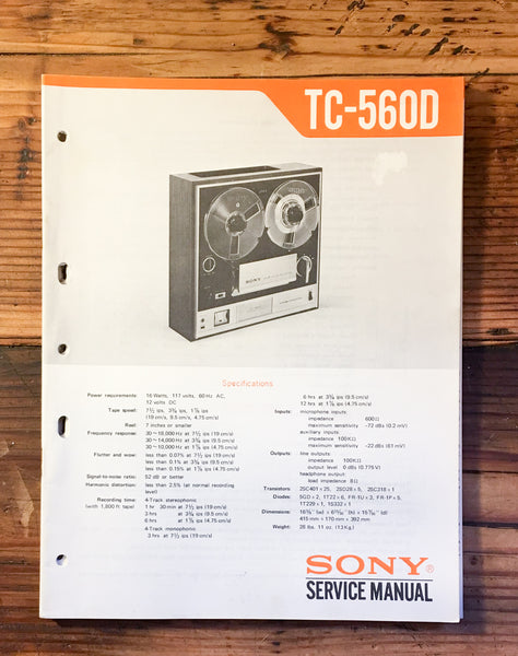 Sony TC-560D Reel to Reel Service Manual *Original* #2