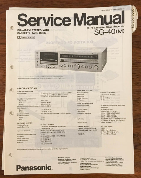 Panasonic SG-40 MUSIC CENTER Service Manual *Original*