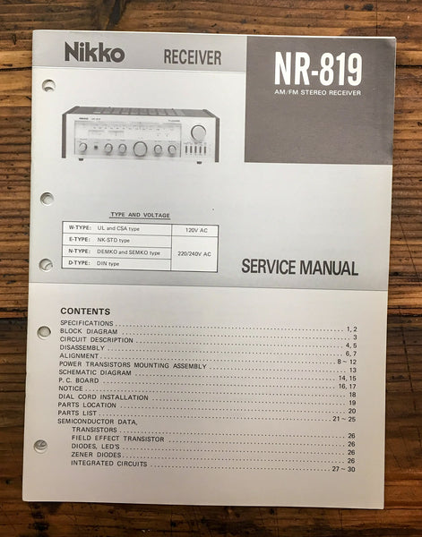 Nikko NR-819 Receiver  Service Manual *Original*