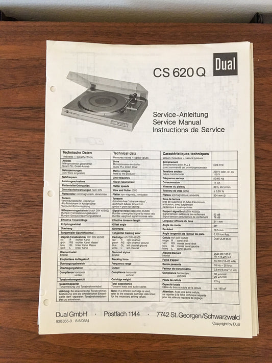 Dual CS 620Q 620 Q Turntable / Record Player Service Manual *Original*
