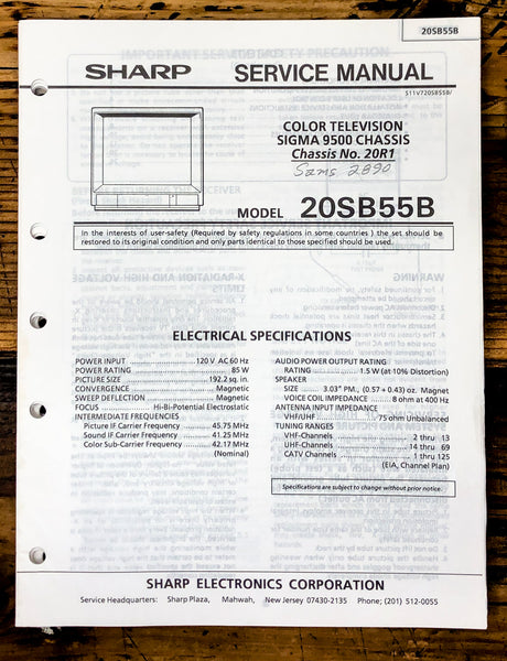 Sharp 20SB55B TV / Television Service Manual *Original*