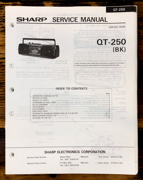 Sharp QT-250 Radio Service Manual *Original*