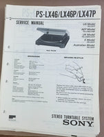 Sony PS-LX46 LX46P LX47P Turntable Record Player  Service Manual *Original*