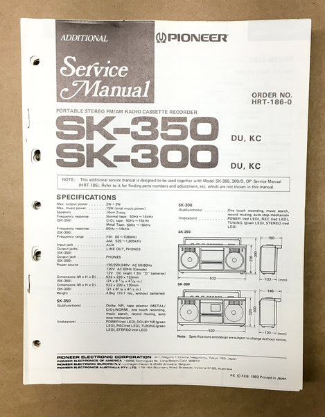 Pioneer SK-350 SK-300 Radio Cassette Service Manual *Original*