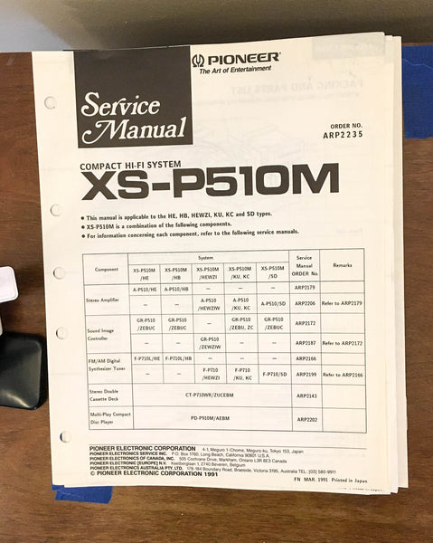 Pioneer XS-P510M Stereo System Service Manual *Original*