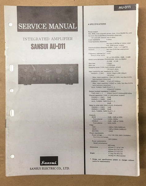 Sansui AU-D11 Amplifier Service Manual *Original*