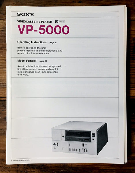 Sony VP-5000 VCR Owners / User Manual *Original*
