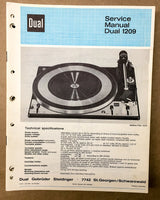 Dual Model 1209 Turntable / Record Player Service Manual *Original*