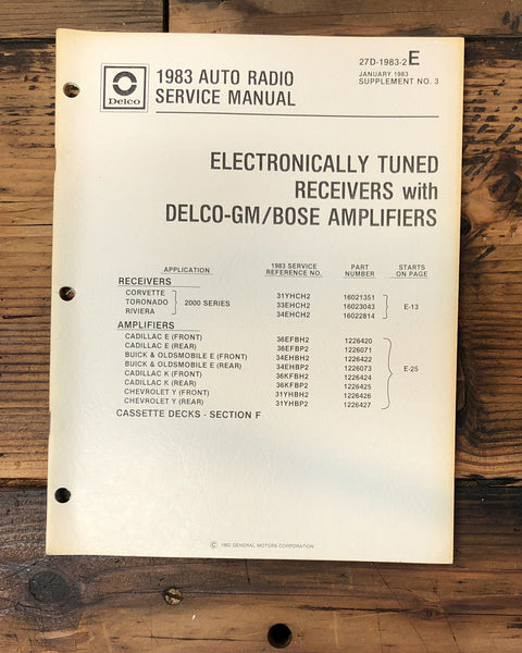 Delco 2000 Series Receiver 1983  Car Stereo w/ Bose Service Manual *Original*