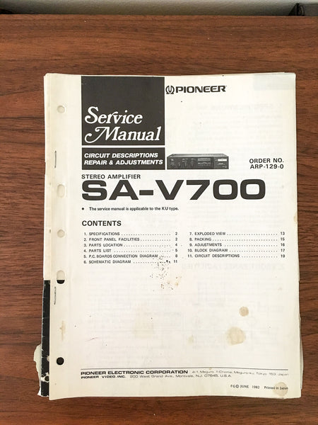 Pioneer SA-V700 Amplifier Service Manual *Original*