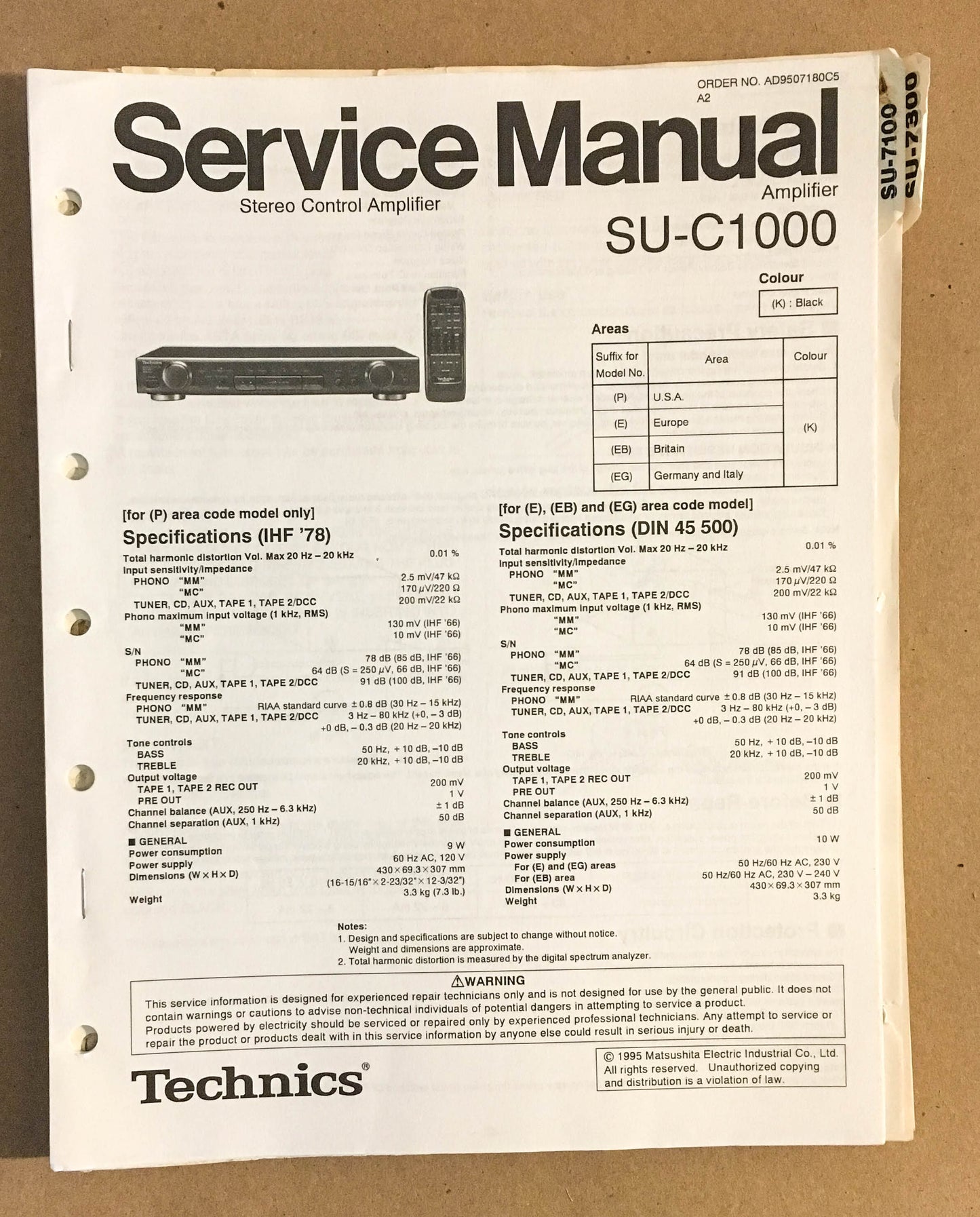 Technics / Panasonic SU-C1000 Amplifier  Service Manual *Original*