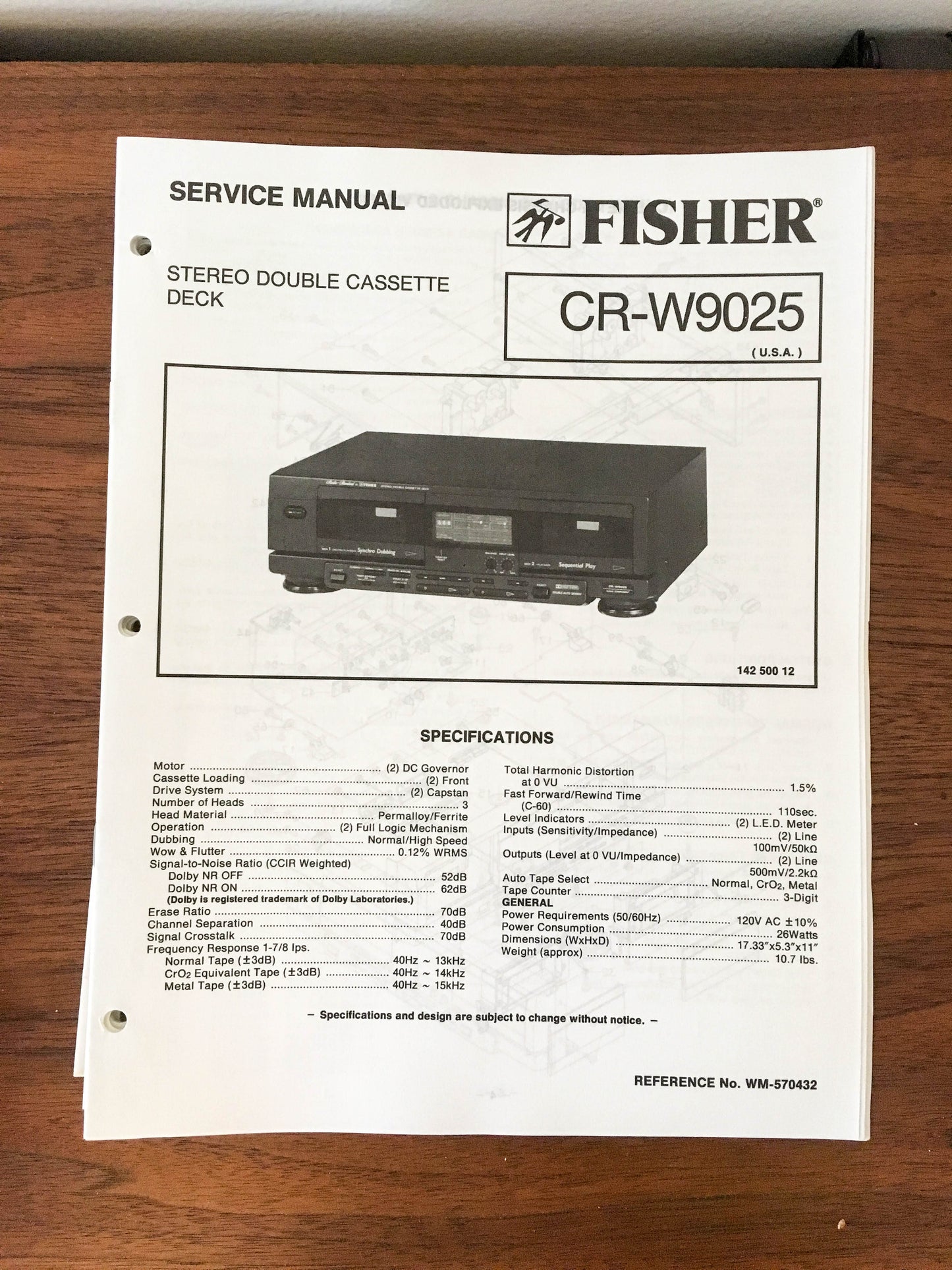 Fisher CR-W9025 Cassette Service Manual *Original*