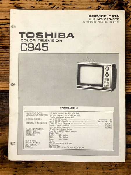 Toshiba C945 TV / Television Service Manual *Original*