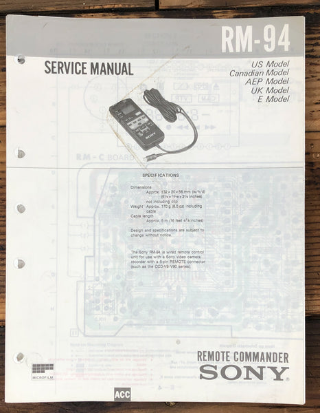 Sony RM-94 Remote Control  Service Manual *Original*