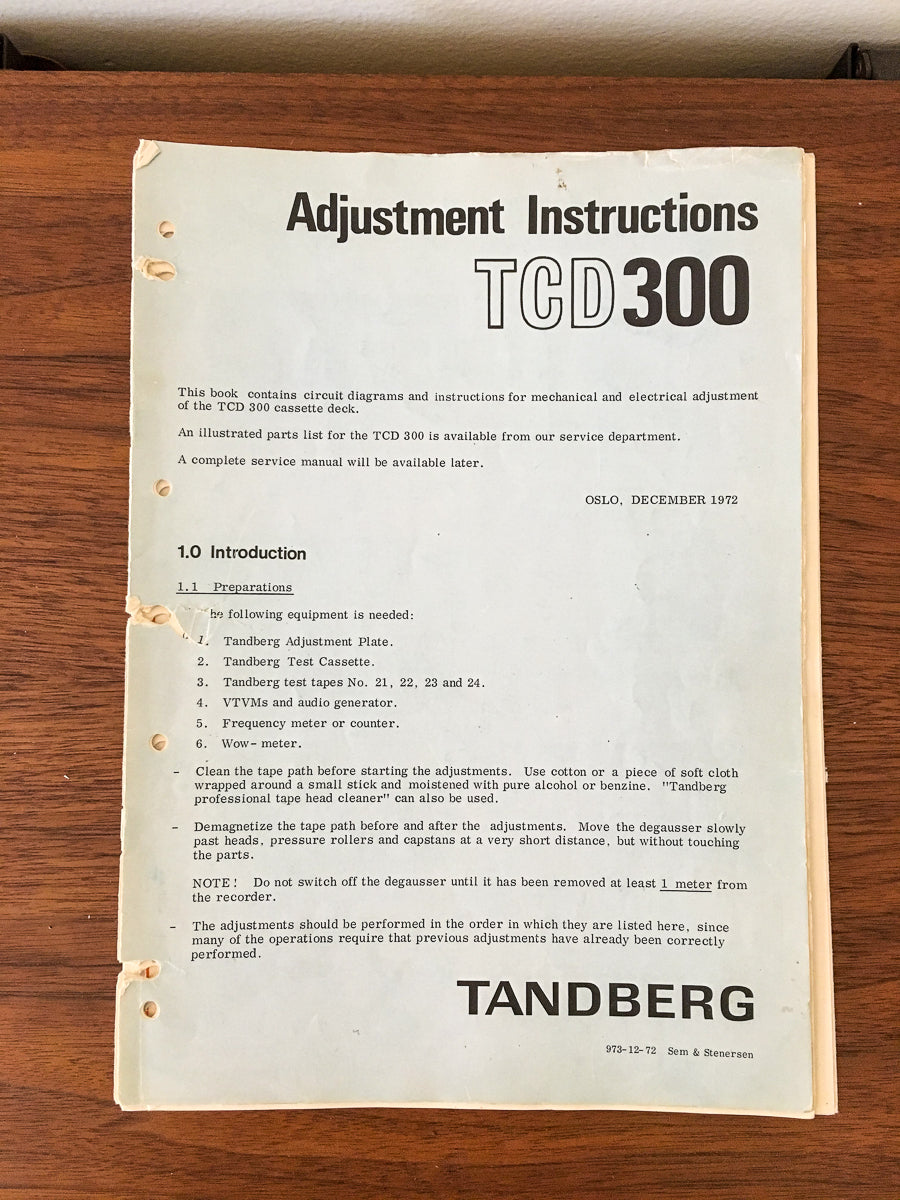 Tandberg TCD 300 Cassette Adjustment Instructions *Original*