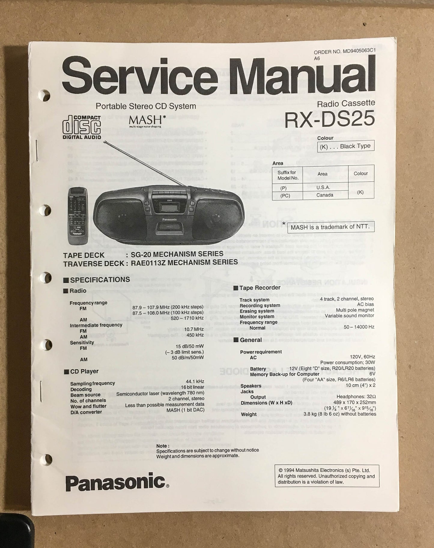 Kenwood RX-DS25 Portable Radio Stereo  Service Manual *Original*