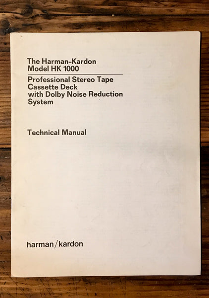 Harman Kardon HK 1000 Cassette Service Manual *Original*