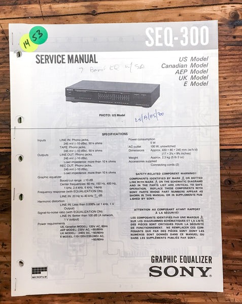 Sony SEQ-300 Equalizer  Service Manual *Original*