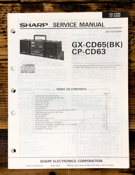 Sharp GX-CD65 CP-CD63 Boombox / Radio Service Manual *Original*