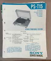 Sony PS-T15 Turntable Record Player  Service Manual *Original*