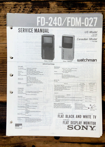 Sony FD-240 FDM-027 Watchman TV  Service Manual *Original*