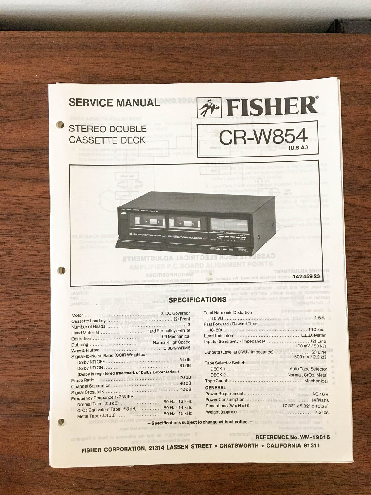 Fisher CR-W854 Cassette Service Manual *Original*