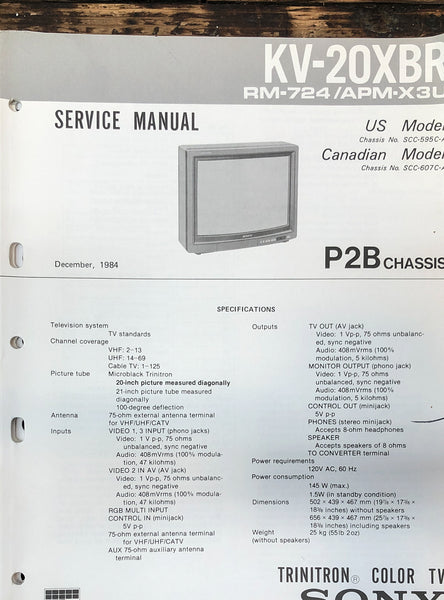 Sony KV-20XBR TV  Service Manual *Original*