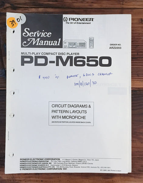 Pioneer PD-M650 CD Player 1 Service Manual *Original*