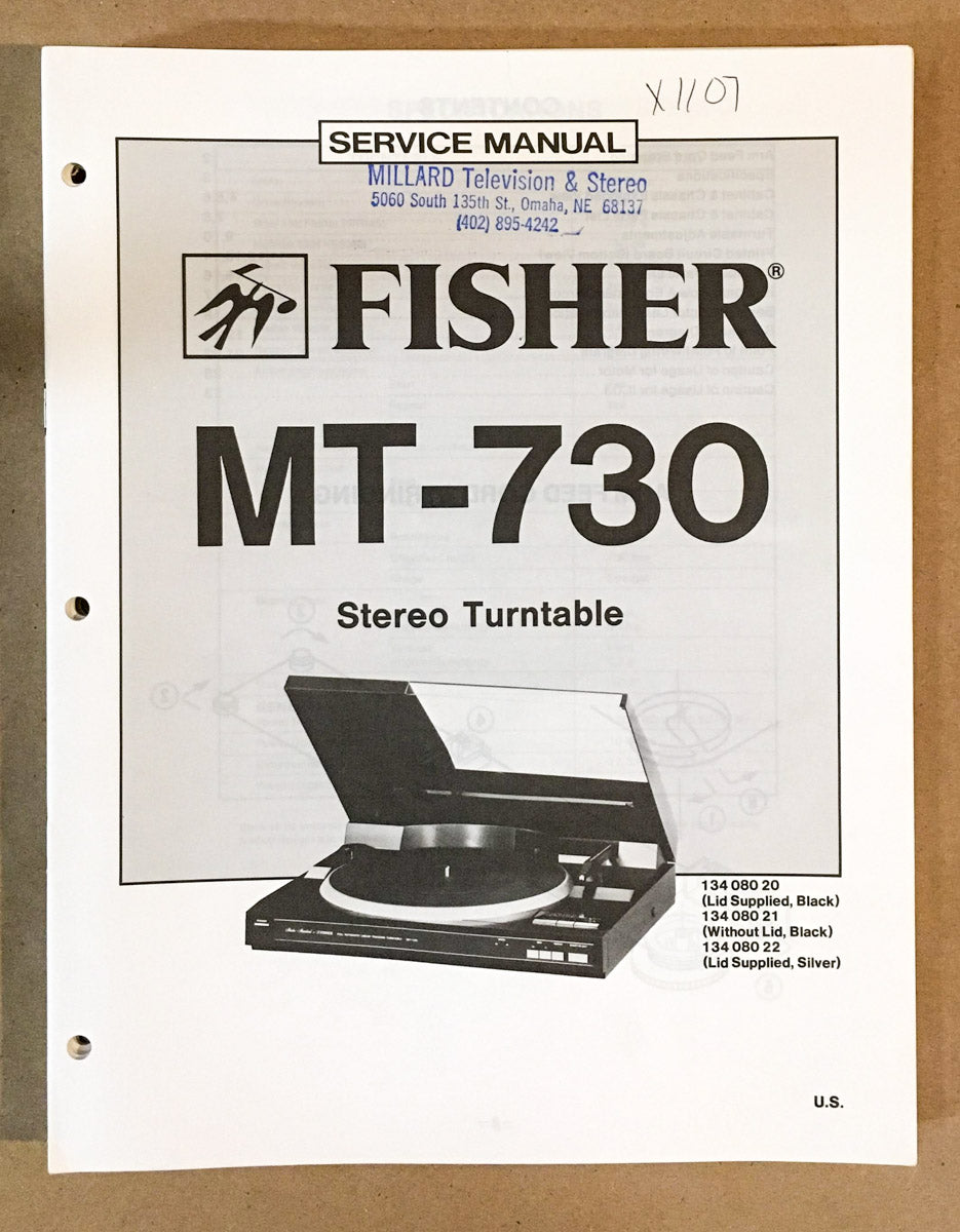 Fisher MT-730 Record Player / Turntable Service Manual *Original* #2