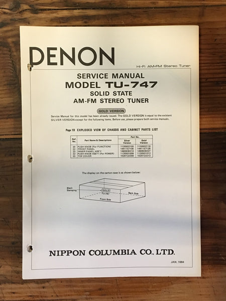 Denon TU-747 GOLD Tuner Service Manual Addendum *Original*