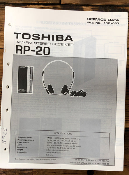 Toshiba RP-20 Radio / Stereo  Service Manual *Original*