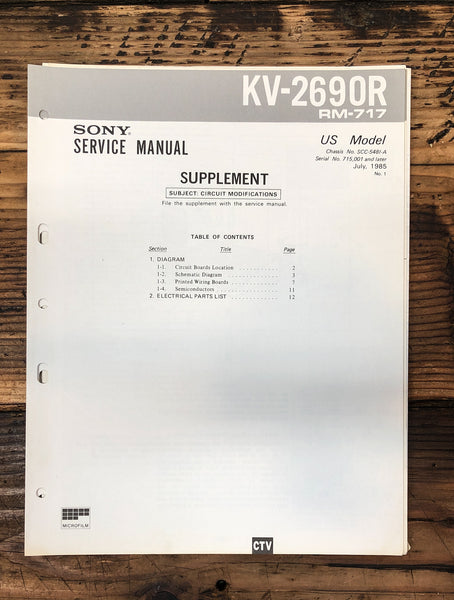 Sony KV-2690R TV Supp Service Manual *Original*