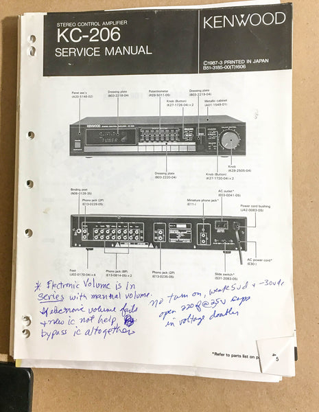 Kenwood KC-206 Preamp / Preamplifier  Service Manual *Original*