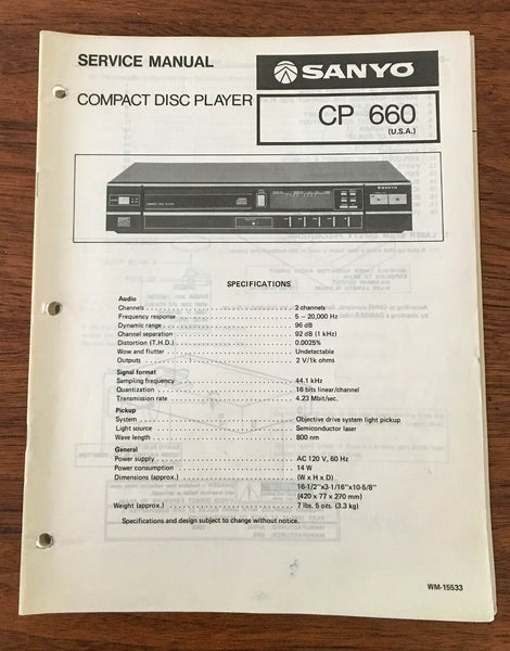 Sanyo CP 660 CD PLAYER Service Manual *Original*