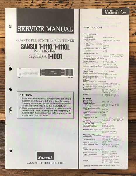 Sansui T-1110 T-1110L T-1001 Tuner  Service Manual *Original*