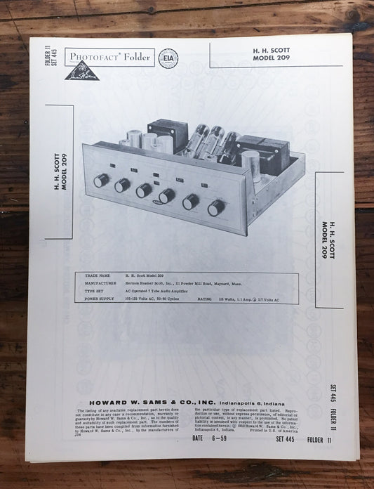 H.H Scott Model 209 Amplifier  SAMS Service Manual *Orig*