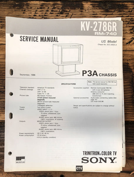 Sony KV-2786R TV  Service Manual *Original*