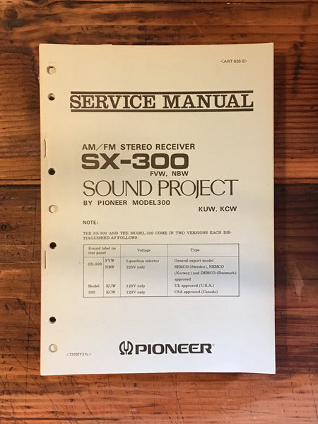 Pioneer SX-300 Receiver Service Manual *Original*