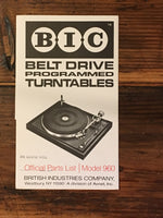 BIC Model 960 Record Player / Turntable Parts List Manual *Original*